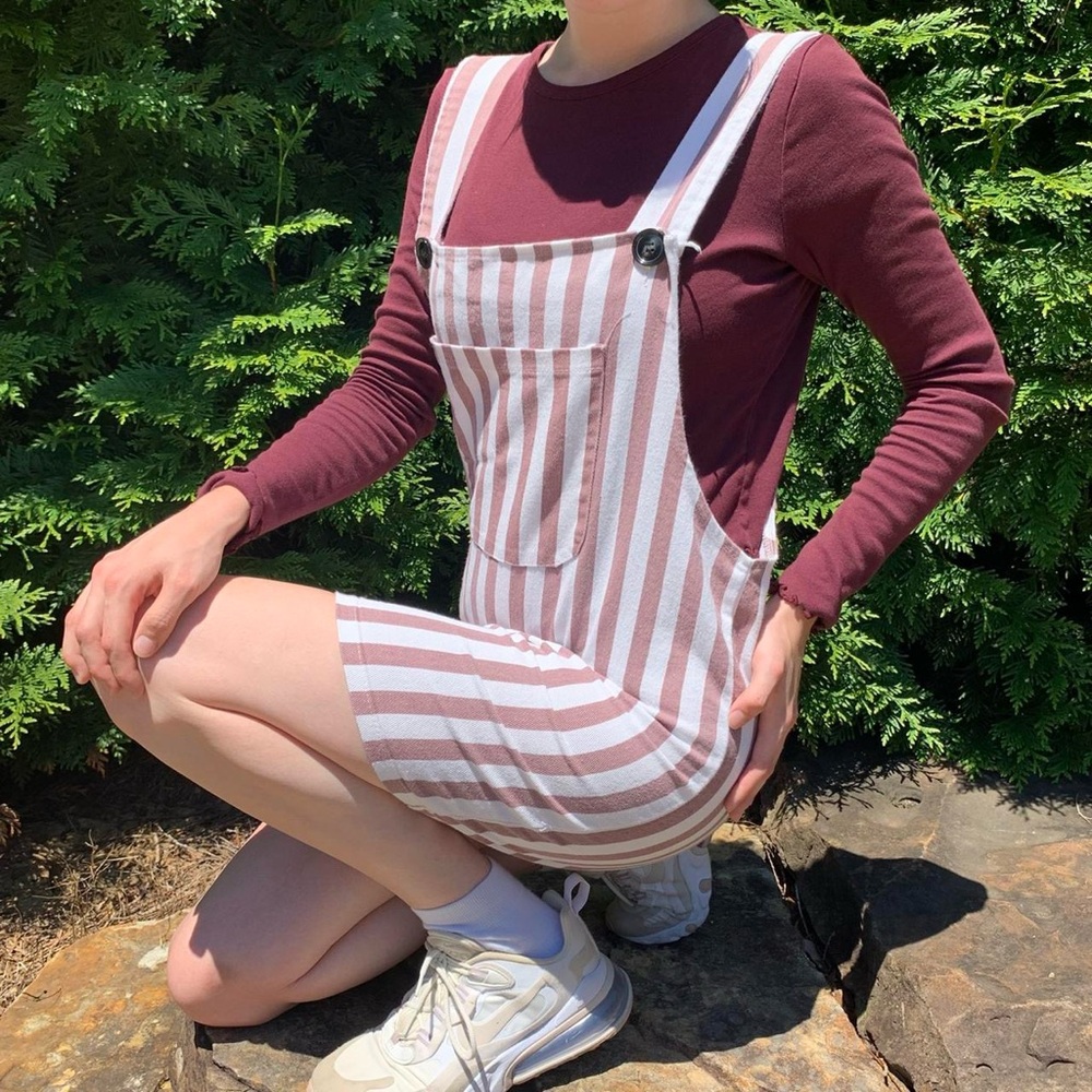 Pink & white striped overall dress from the market in Kaohsiung, Taiwan!